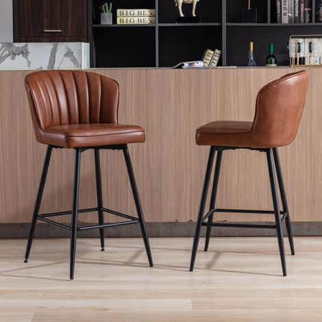 Wahson Lot de 2 tabourets de bar modernes avec dossier – Similicuir marron – Hauteur d'assise 64.75cm – Pour îlot de cuisine et salle à manger, Marron