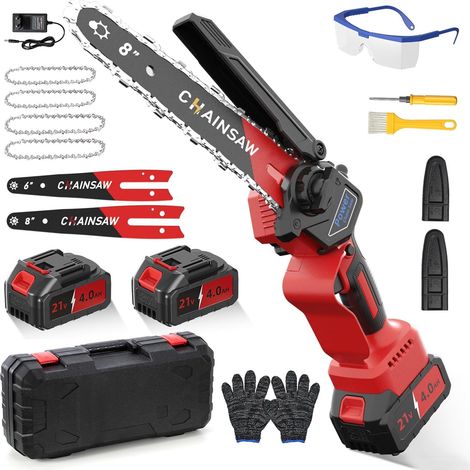 Mini Tronçonneuse à Batterie 6 et 8 Pouces, 1300W Brushless Tronconneuse Electrique Sans Fil pour Jardin, 8000mAh Tronçonneuse Elagueuse sur Batterie, D'huile Automatique, Compatible avec 18V (1/5)