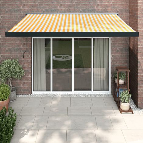 Auvent rétractable Store banne Marquise jaune et blanc 3x2,5 m tissu et aluminium NDTN4372046 (1/5)