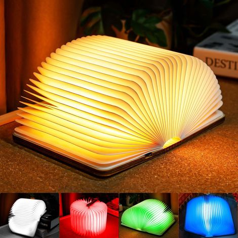 Lampe Livre LED Pliable RGB, Lampe d'Ambiance Rechargeable USB-C 2500mAh, Idéale pour Décoration Nuit Maison & Chambre, Cadeau Anniversaire (Blanc Chaud  12x9cm  RGB)