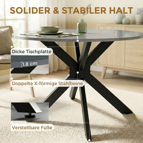 Table pliable pour 2-6 personnes, table ronde repliable avec cadre en acier double X, plateau épais, gris ciment (1/5)