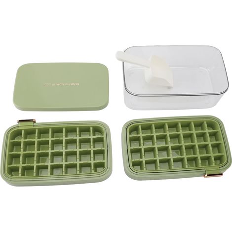 Bac à glaçons double couche avec couvercle, design retournable facile, silicone alimentaire vert, moule à glace hermétique pour congélateur (1/5)