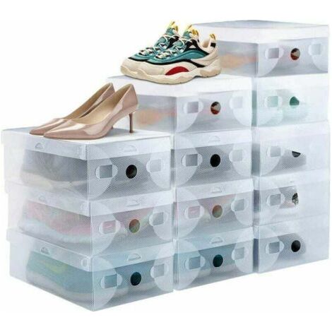 12pcs Boîte à Chaussure Empilable Rangement Boite Chaussure en Plastique Respirant Solide Transparente avec Porte Frontale pour Sneakers bis taille 39 - Transparent