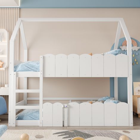 Kinder-Etagenbett , Hausförmiges Design mit erhöhten Sicherheitsgeländern. Das Obere Bett verfügt über Einen Lattenrost. Geeignet für Jungen und Mädchen Weiß – Multifunktionales Kinderbett mit einziga (1/5)