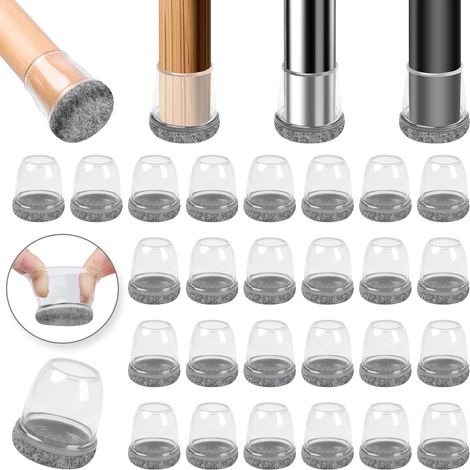32-Piece Chair Leg Protectors, 12-20mm Silicone Chair Pads with Thickened Felt, Grey Small Chair Pads, Floor Protectors, Reduce Scratches (1/5)