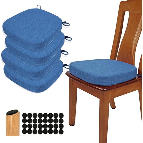 Original Linen Lot de 4 coussins de chaise de salle à manger épais de 6,3 cm en forme de U en mousse haute densité confortables pour cuisine, antidérapants (bleu foncé) (1/5)