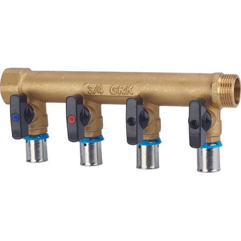 Collecteur avec vannes PER à sertir - GRK - M/F - diamètre 16 mm - 4 sorties