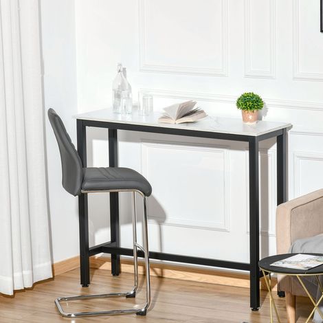 Table de cuisine 120x40, plateau effet marbre Table à manger, structure acier, pieds réglables, hauteur bar (1/5)