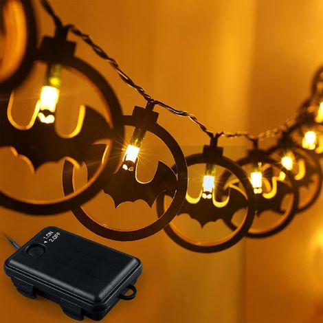 Guirlande lumineuse en bois pour Halloween, décoration de fête, ambiance bistrot, intérieur (couleur chaude chauve-souris) (1/5)