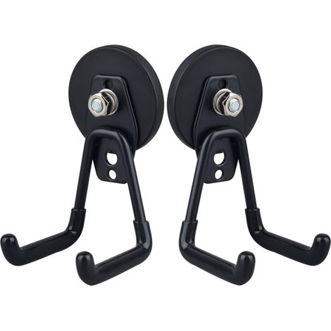 Robustes crochets revêtus magnétiquement, crochets de garage avec de terres rares pour suspendre la croisière de classe, casiers de cuisine, portes métallique (D66mm 2 Noir Hook) (1/5)