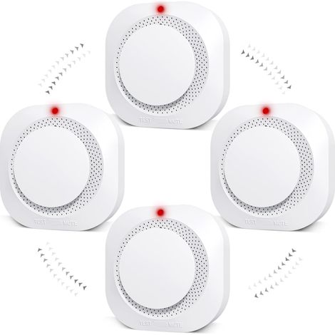 4 intelligente, kabellose Rauchmelder: Heim-Brandmelder mit LED-Anzeige und Testtaste (Batterien nicht enthalten) (1/5)