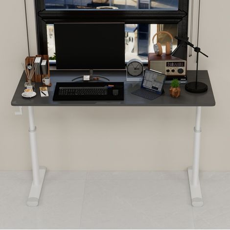 Scrivania regolabile in altezza per studio e ufficio, 60-90 cm, grigia in metallo e legno HAVRYA (1/5)