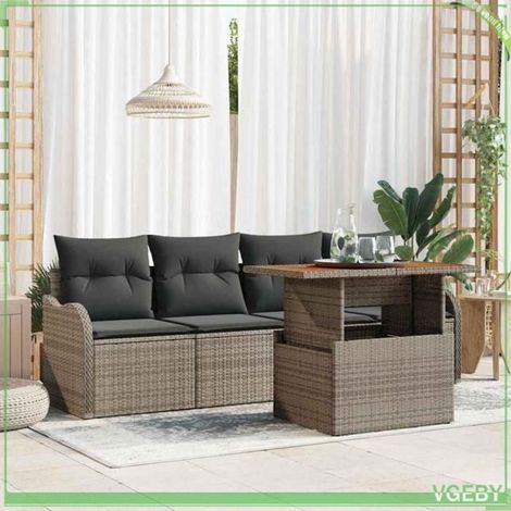 Salon de jardin - FAFEICY - Modulaire - Rangement intégré - Gris polyrotin - Cadre acier (1/5)