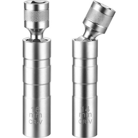 Clé à Bougie - Universelle - 14mm et 16mm - Acier au chrome vanadium - Douille magnétique - Tête pivotante 360° (1/4)