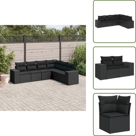 Rattan PE - vidaXL Set Divano da Giardino 6 pz con Cuscini Nero in Polyrattan - Poltrona da giardino