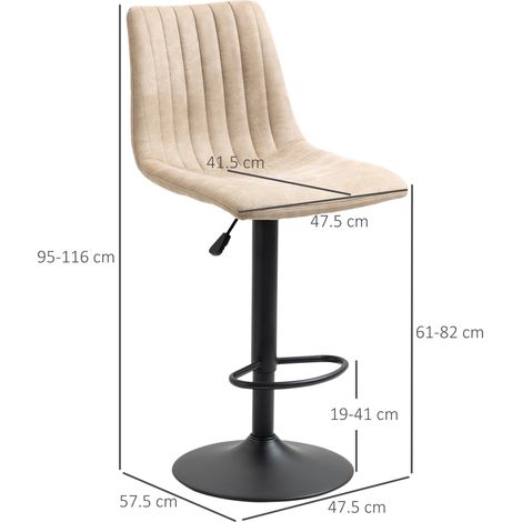 Tabourets de bar réglables en hauteur, lot de 2, en acier et polyester, 47,5 x 57,5 x 95-116 cm, marron. (1/5)