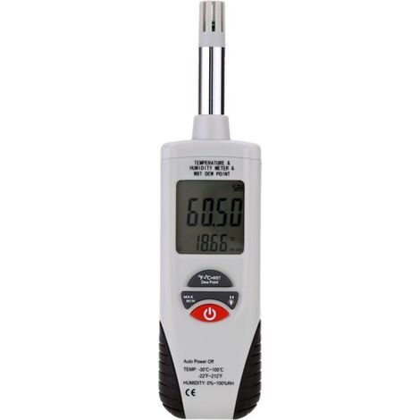 Igrometro digitale - Termoigrometro portatile retroilluminato con indicazione del punto di rugiada e della temperatura di bulbo umido - Funzionamento a batteria (1/2)