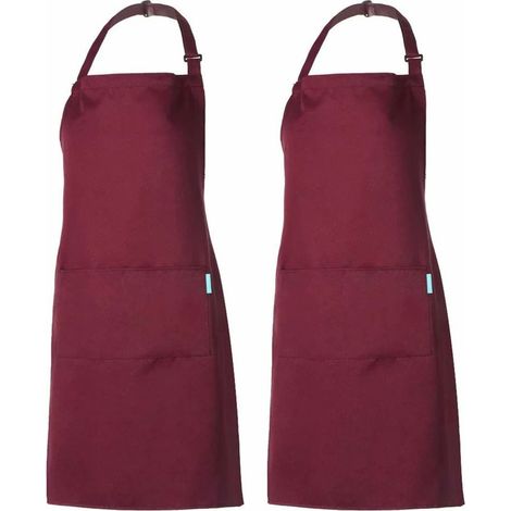 Tablier Cuisine - 2 pièces + 2 Poches - Bavette Ajustable Unisexe Chef (1/4)