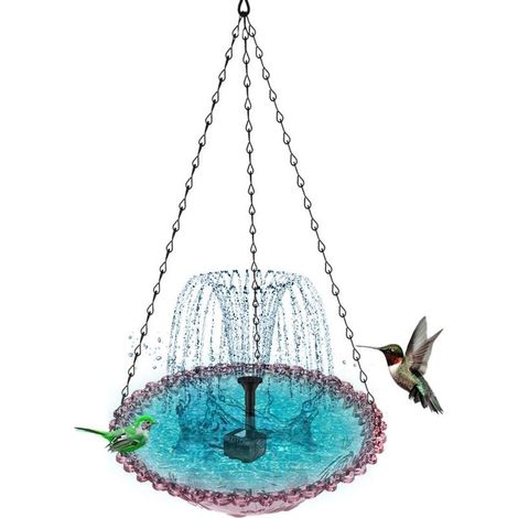 Bain d'oiseaux solaire suspendu avec fontaine – Bain d'oiseaux solaire pour jardin et terrasse violet (1/5)