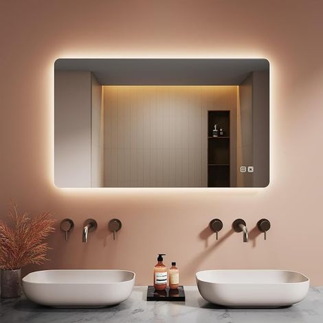 Bathroom Mirror with Lighting, 100 x 60 x 3.5 cm, Mirror with Lighting, Adjustable, 3 Colours, Anti-Fog Function, Vertical/Horizontal, LED Bathroom Wall Mirror (1/5)