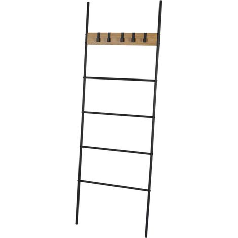 Échelle porte-serviettes 4 niveaux + 5 patères - L 60 x H 177 cm - Livraison gratuite