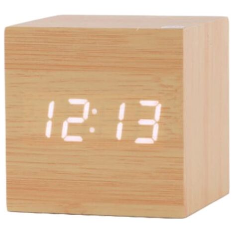 Horloge électronique carrée à LED silencieuse avec affichage de la température et de l'humidité alimentée par piles Jaune (1/5)