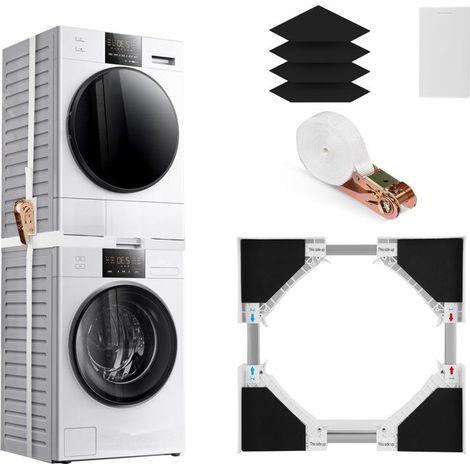 1 kit de superposition lave-linge sèche-linge, cadre réglable 50-70 cm, avec sangle à cliquet, pour petits espaces urbains