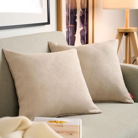 Blumtal Housse de Coussin 40 x 40 cm canape - Lot de 2 - Housse Coussin 40x40 cm en Chenille Douce avec Fermeture éclaire cachée - Protection décorative certifiée Oeko-Tex - Lavage Facile - en Taupe (1/5)
