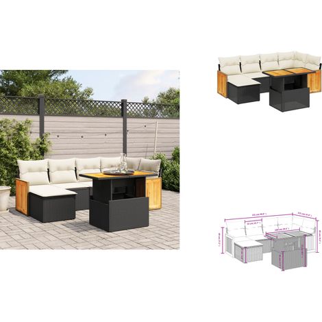 Salon de jardin 7 pcs avec coussins noir résine tressée - Ensemble Salon De Jardin - Mobilier Extérieur - Résine Tressée - Rotin Synthétique - Table Extensible (1/3)