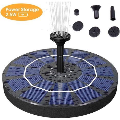 Pompe solaire pour fontaine, 2,5 W, avec support de batterie 400 mAh pour jardin, pelouse, bassin, abreuvoir à oiseaux - RWGarden / bassins d'ornement / fontaines pour bassins d'ornement (1/5)