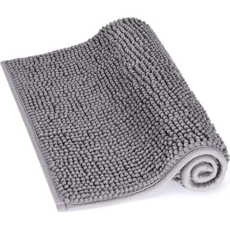 Tapis de bain - Microfibre chenille - Tapis de toilette, tapis de porte anti-taches - Antidérapant - 60 x 40 cm - Gris (1/4)
