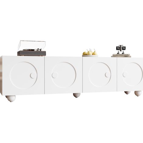 Meuble TV blanc moderne, support TV, panneau TV, meuble TV bas. Design unique. 180,5 x 38 x 50 cm (L x l x H) (1/5)