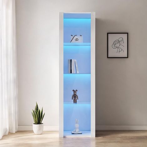 Vitrine de rangement avec éclairage LED 3 étagères en verre blanc (1/5)