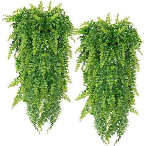 2 Pièces Plante Artificielle Fougère de Boston Plantes, Fausse Mur Végétal Artificiel Tombante, la Maison et la Décoration Extérieur de Mariage Déco (1/4)