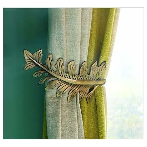 2 pièces de retenue de Rideau Rustique, Grands Crochets d'embrasse de Rideau de Conception de Feuille Vintage, retenue de Rideau décoratif rétro,Bronzo (1/5)