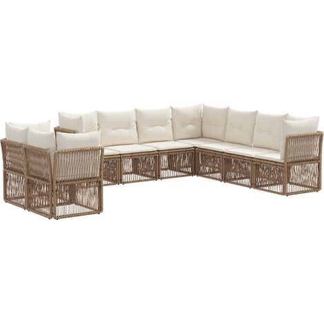 Gartensofa-set 9 pcs Beige Poly-Rattan vidaXL