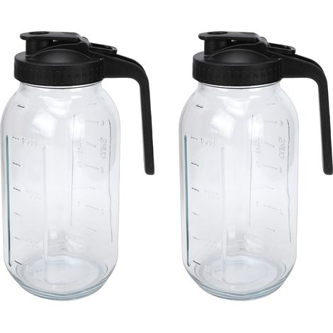 Brocca in vetro in due pezzi con coperchio, beccuccio e manico, a tenuta stagna, con ampia apertura, ideale per tè freddo, succhi di frutta e caffè freddo (1,9 litri). (1/5)