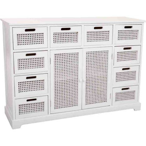 Aparador de madera y rejilla blanco 113x33x78.5 (1/5)