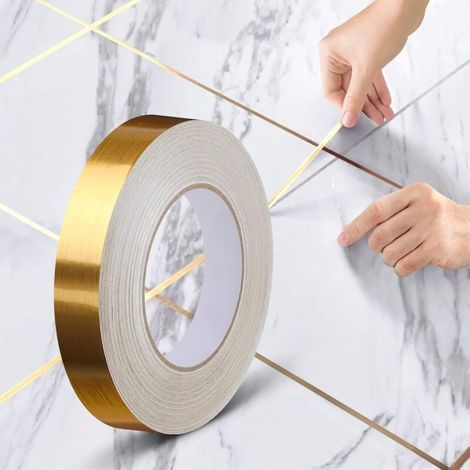 Carrelage Autocollante Ruban Adhésif Décoratif,Étanche Joint Ligne Bande,pour Sols, Murs, Plafonds,Portes et Fenêtres,Home Déco (1(2cm50m),Or) (1/5)
