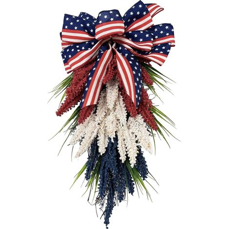 Guirlande Décoratif Porte D'Entrée - Guirlande Patriote en Forme de Goutte - Rubans Drapeau Américain Blanc Bleu Rouge - Pour 4 Juillet Fête de l'Indépendance Jour du Souvenir Été (1/5)