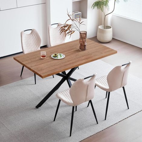Esstisch-Set mit 4 Stühlen, 140cm rechteckig, Holzoptik, Dunkelbraun/Beige (1/5)