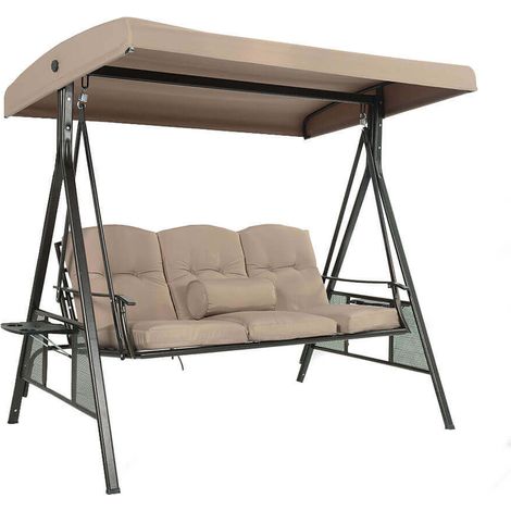 Home Deluxe - Altalena Hollywood 3 posti DESCANSO - 115 x 198 cm Beige con copertura Colore Beige, Caratteristiche Con parapioggia