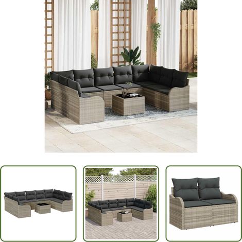 vidaXL Poly-Rattan -  Gartensofa-set 10 pcs Hellgrau Poly-Rattan (1/5)