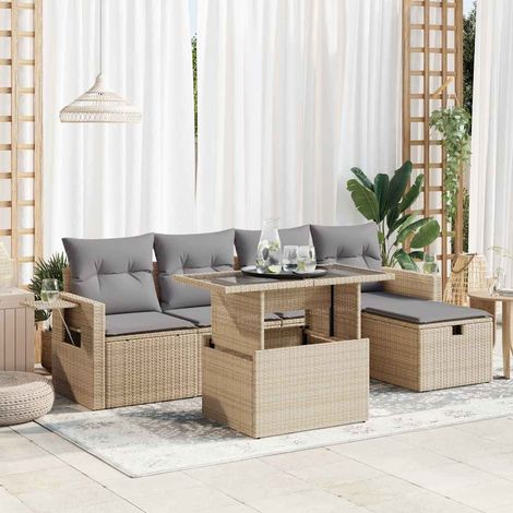 vidaXL Salon de jardin avec coussins 6 pcs beige résine tressée (1/5)