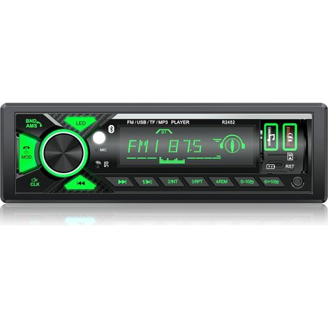 Autoradio Bluetooth avec Port de Charge Type-C, FM/AM Poste Radio Voiture avec LED éclairage, Autoradio 1 DIN avec 2USB/AUX/SD, 7 Couleurs (1/5)