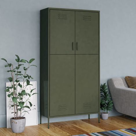 Vidaxl – Armoire vert olive 90x50x180 cm – Acier avec 4 étagères réglables – Capacité de charge 100 kg – Pour rangement vêtements et accessoires
