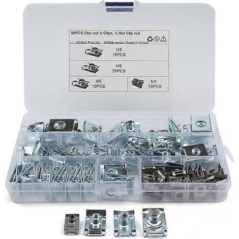 Kit de 80 écrous de cheminée M4, M5, M6 et M8 avec fixations à pointe et boîte. (1/5)