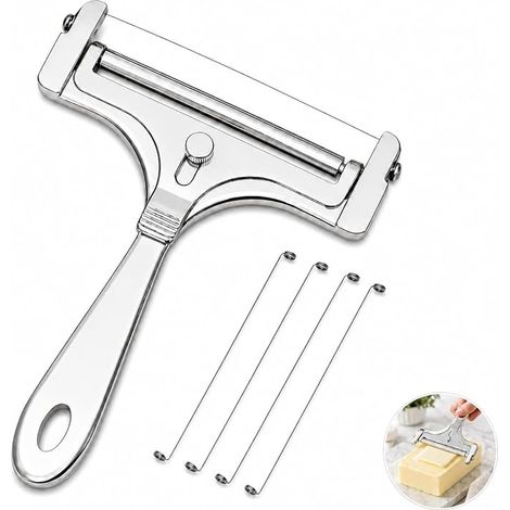 Manual Cheese Slicer, Replacement Wire Cheese Cutter, Stainless Steel Cheese Cutter, Adjustable Thickness, Portable Butter Cutter for Butter Block (Silver) (1/5)