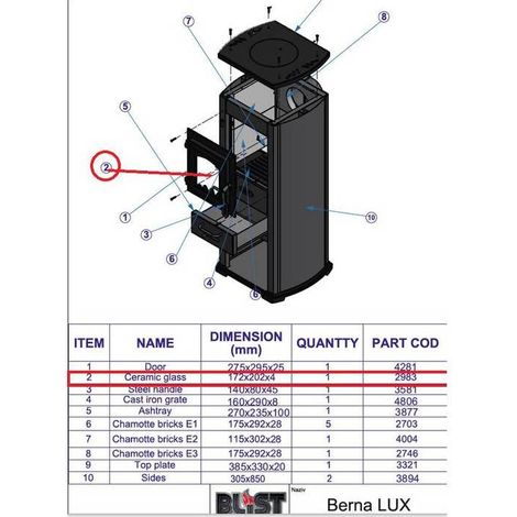 R VETRO (2965)X STUFA LEGNA  5.0 KW BERNA LUX