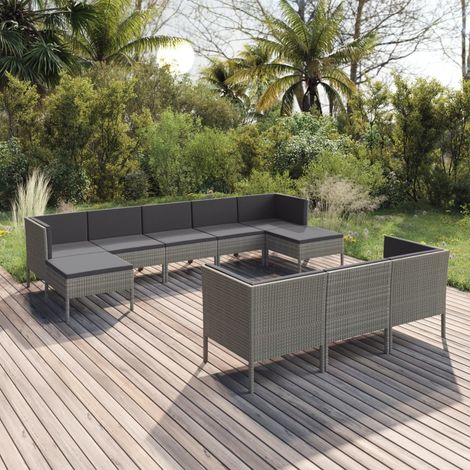 Salon de jardin 10 pcs,Mobilier de terrasse,Table et Chaise pour Relax avec coussins Résine tressée Gris -YZ381107 (1/5)